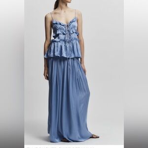 Saint Art New York Ellie Ruched Skirt + Olive Ruffle Blouse in Periwinkle